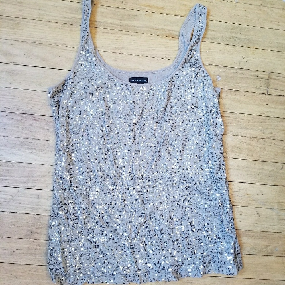 Nude Sequined Tank Top by Moda M